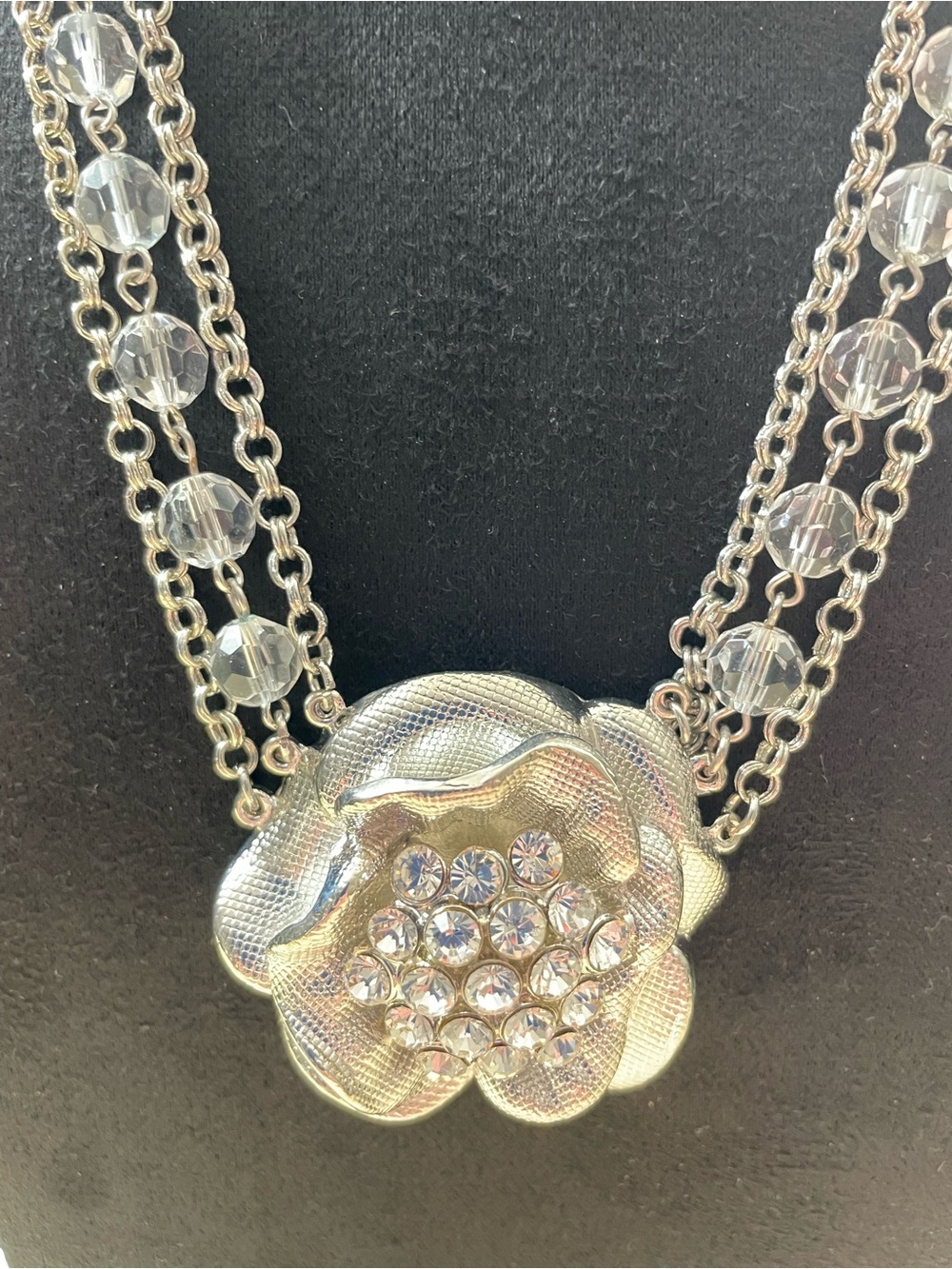 Silver Floral Crystal Statement Necklace